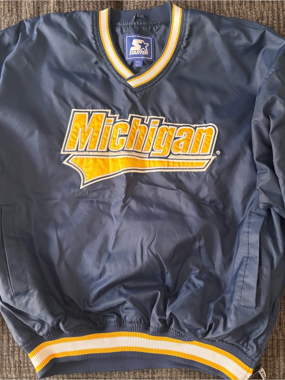 Vintage STARTER Navy and Yellow Michigan Pullover Varsity Jacket